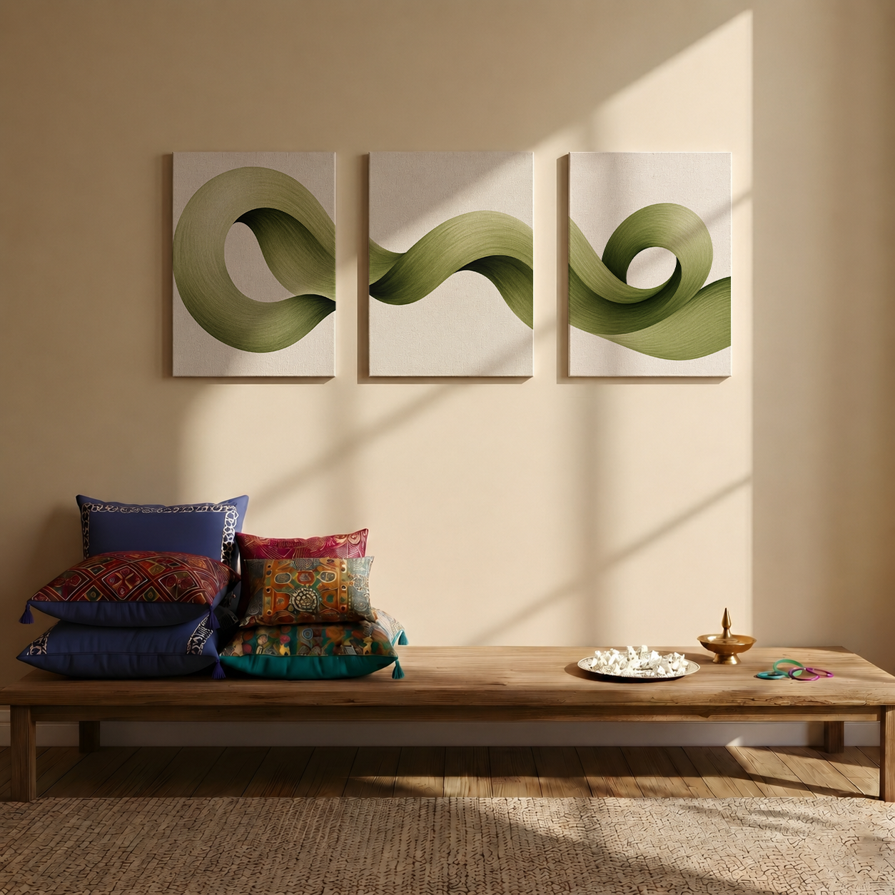 Gallery wall art set from Purnam's Sage Rhythm collection, angled view