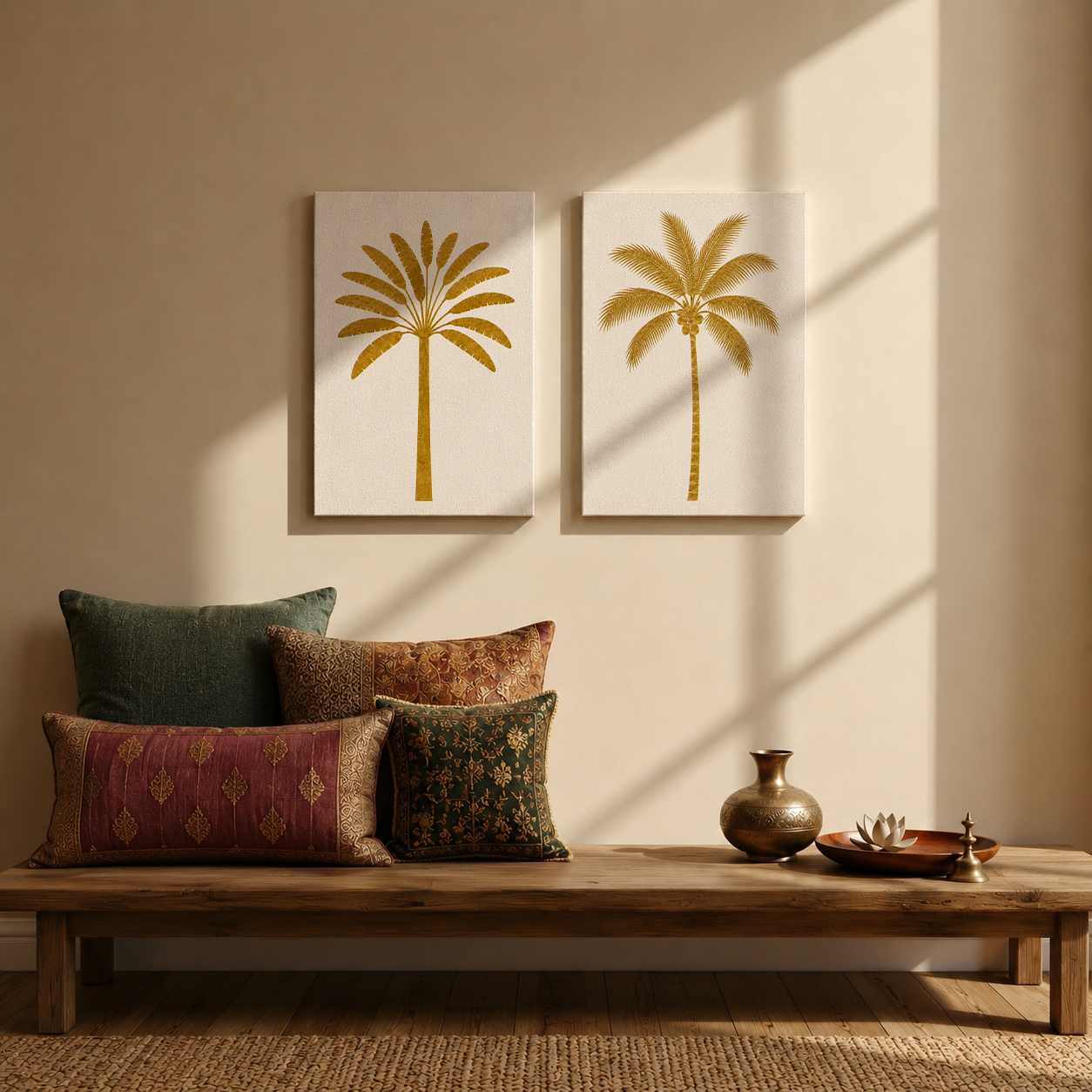 Gallery wall art set from Purnam's Sunlit Palms collection, angled view