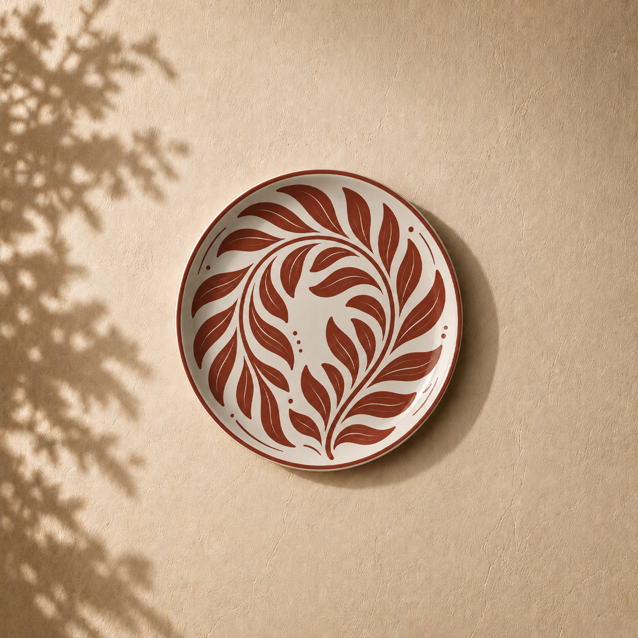 Gentle Botanicals wall plate from Purnam's Swaying Foliage collection, angled view