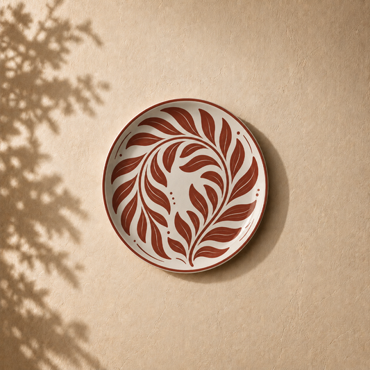 Gentle Botanicals wall plate from Purnam's Swaying Foliage collection, angled view