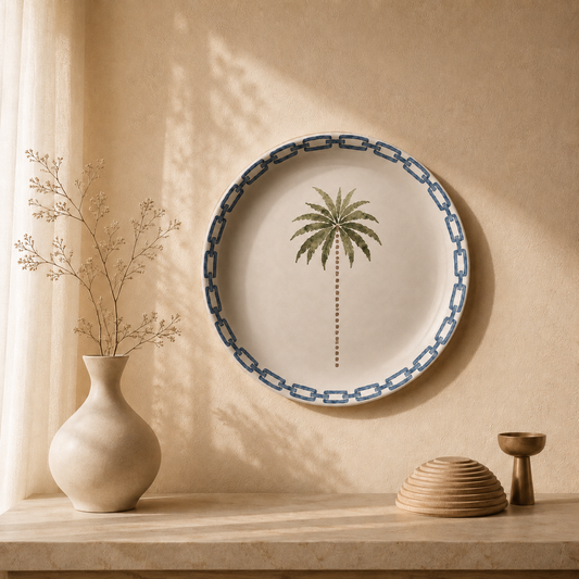 Courtyard Calm wall plate from Purnam's Sylvan Courtyard collection, front view