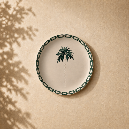 Garden Reverie wall plate from Purnam's Sylvan Courtyard collection, angled view