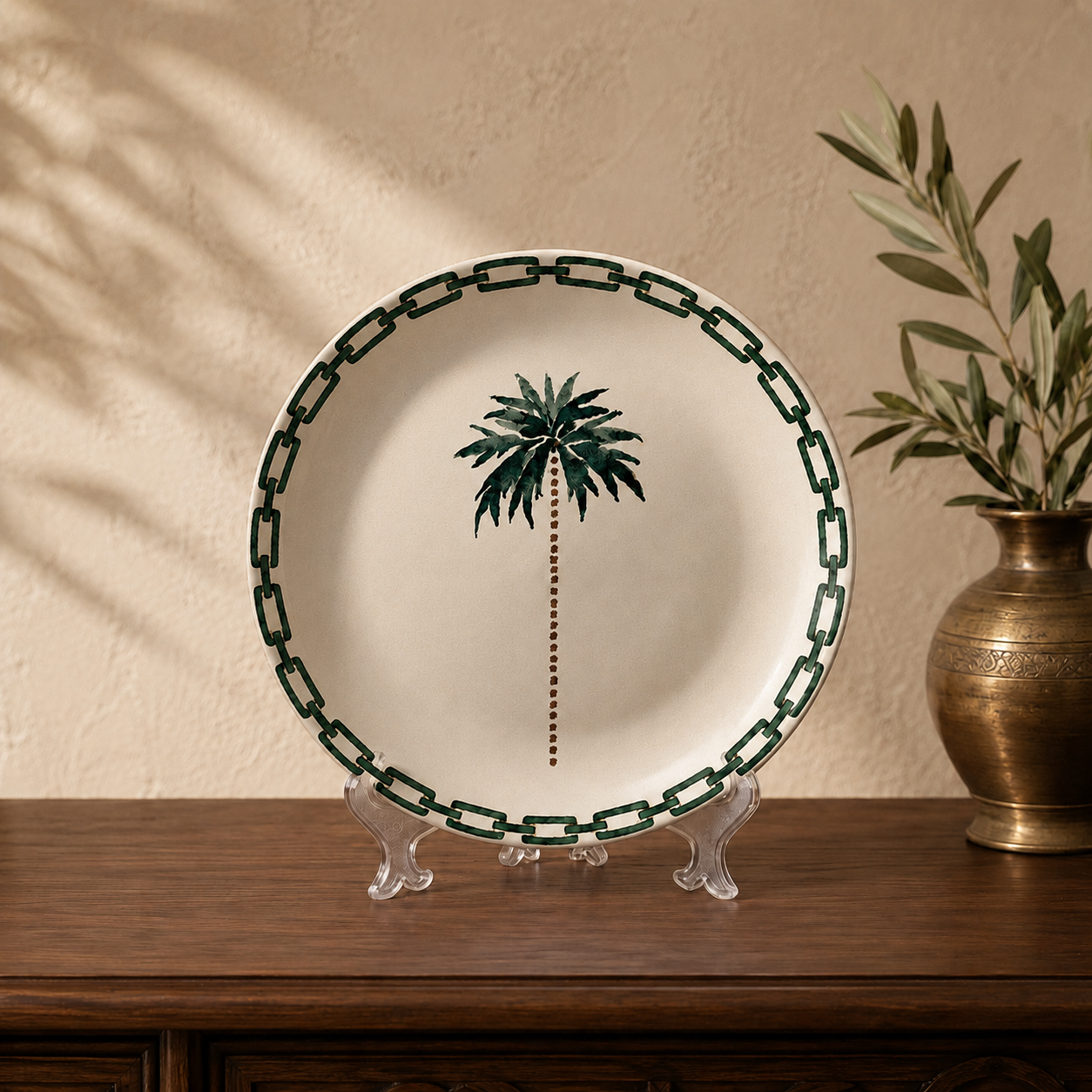Close-up detail of the Garden Reverie wall plate, Purnam's Sylvan Courtyard collection