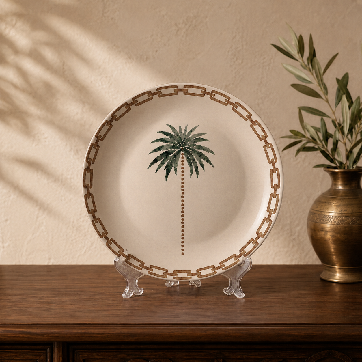 Close-up detail of the Woodland Mood wall plate, Purnam's Sylvan Courtyard collection