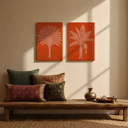 Gallery wall art set from Purnam's Terracotta Groves collection, angled view