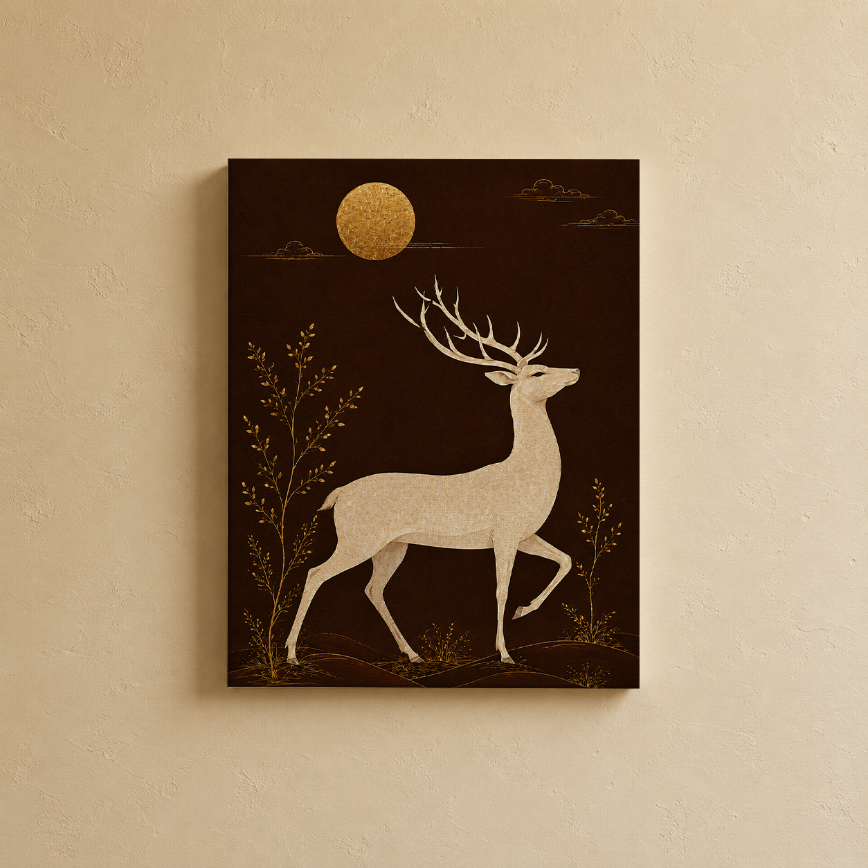 Close-up detail of the gallery wall art set, Purnam's The Stag collection