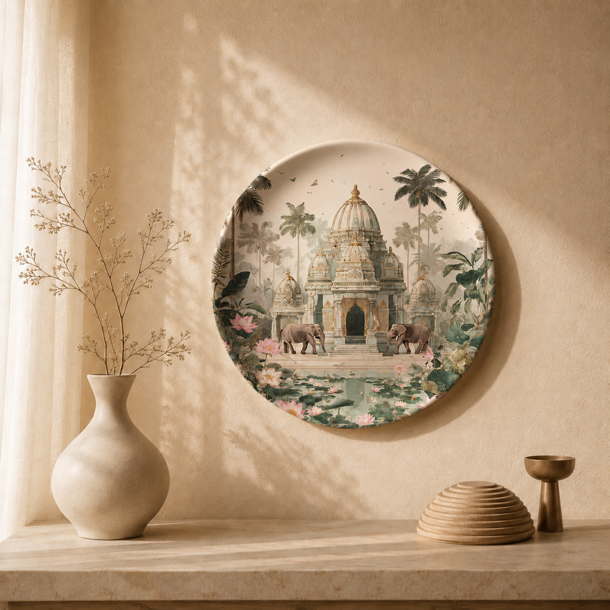 Forest Elegance ceramic wall plate from Purnam's Vana Vilas collection, front view