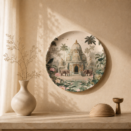 Forest Elegance ceramic wall plate from Purnam's Vana Vilas collection, front view