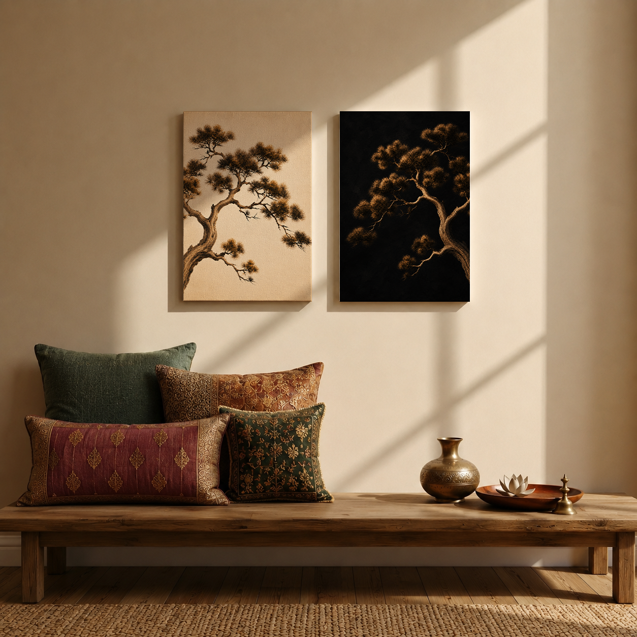 Gallery wall art set from Purnam's Vriksha Chaya collection, angled view