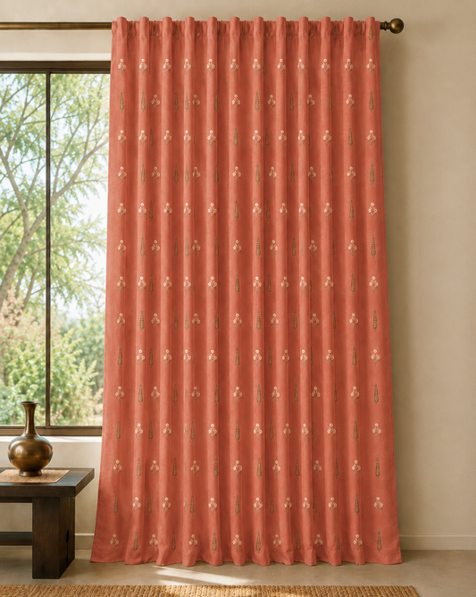 Timeless Vriksha curtains from Purnam's Vriksha collection, front view